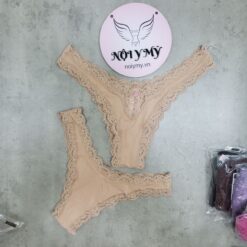 Quần lót Victoria Secret nửa mông lưng cao thun lạnh phối ren màu da 417746ser