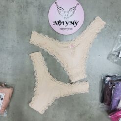 Quần lót Victoria Secret nửa mông lưng cao thun lạnh phối ren màu da nhạt 417746sfx