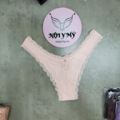 Quần lót Victoria Secret nửa mông lưng cao thun lạnh phối ren màu hòng nhạt 417746qax