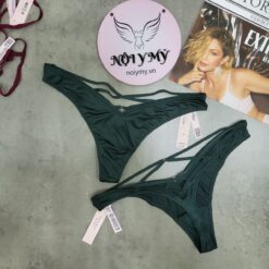 Quần lót Victoria Secret lọt khe thun lạnh phía sau đan dây màu xanh lá đậm 189645qjv