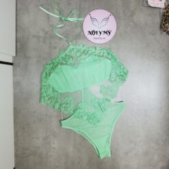 Teddy Victoria’s Secret áo yếm ren lưới đáy nút bấm màu xanh ngọc 221890qfu