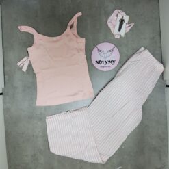 Bộ ngủ Victoria’s Secret áo dây quần dài thun dệt kim màu trắng 423812qbf vvvvv