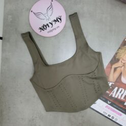 Áo thể thao corset đục lỗ VS Essential thun lạnh màu xanh rêu 415403qcz