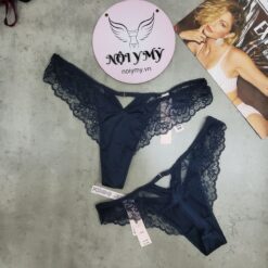 Quần lót Victoria Secret lọt khe thun lạnh phối ren màu xanh dương 419376qd2