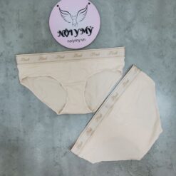 Quần lót Pink nguyên mông thun cotton lưng logo màu da 416217seq