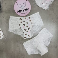 Quần lót Pink nửa mông thun lạnh phối ren màu trắng hoạ tiết 416230qv3