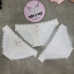 Quần lót Victoria Secret bikini thun lạnh phối ren màu trắng 424223q9z