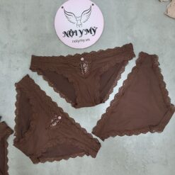 Quần lót Victoria Secret bikini thun lạnh phối ren màu nâu 424223qd6