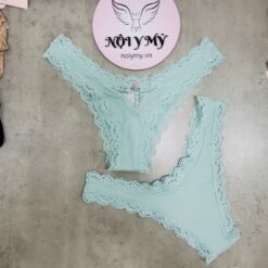 Quần lót Victoria Secret nửa mông thun lạnh phối ren màu xanh ngọc 417746qjw