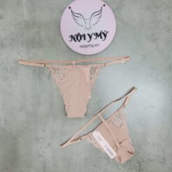 Quần lót Victoria Secret lọt khe thun lạnh phối ren dây điều chỉnh màu da hồng 419835sfx