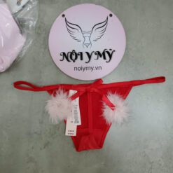 Quần lót Victoria Secret lọt khe dây satin kèm nơ lông vũ phía sau tháo rời màu đỏ 420314qd4