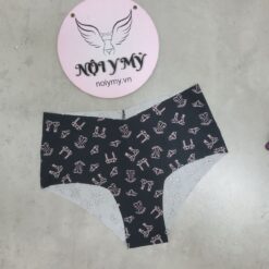 Quần lót Victoria Secret nửa mông thun lạnh không viền màu đen hoạ tiết 424627