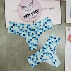 Quần lót Victoria’s Secret lọt khe thun lạnh không viền màu xanh biển caro 424626