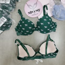 Áo lót Pink không nâng thun cotton màu xanh lá hoạ tiết 359178qcp