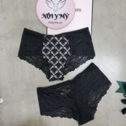 Quần lót Pink nửa mông thun lạnh phối ren màu đen nhũ hoạ tiết 27172143