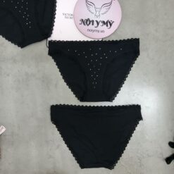 Quần lót Victoria’s Secret bikini cotton viền ren màu đen đính đá 27184284