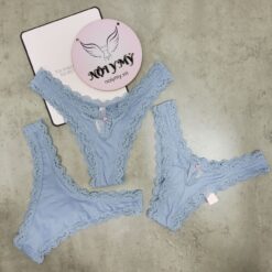 Quần lót Victoria Secret nửa mông thun lạnh phối ren màu xanh xám 417746qns