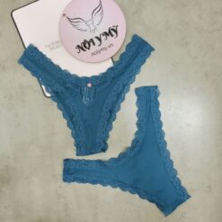 Quần lót Victoria Secret nửa mông thun lạnh phối ren màu xanh lam 417746qrc