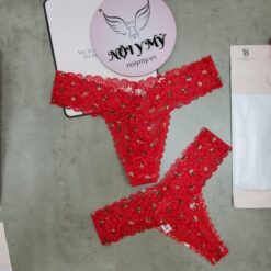 Quần lót Victoria Secret lọt khe phía sau đan dây ren màu đỏ hoa 419060sq9