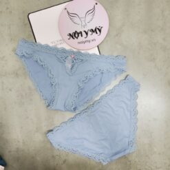 Quần lót Victoria Secret bikini thun lạnh phối ren màu xanh xám 424223qns
