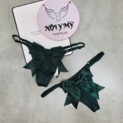 Quần lót Victoria Secret lọt khe thun lạnh dây điều chỉnh phía sau nơ đính đá màu xanh lá  431522qcz