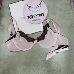 Áo lót Victoria Secret không nâng mút mỏng phối ren kim sa màu hồng 432791qcj