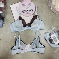 Áo lót Victoria Secret không nâng không mút ren lưới màu xanh biển viền nâu 231719qrc