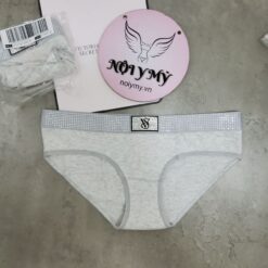Quần lót Victoria Secret nguyên mông cotton lưng logo đính đá màu xám 431587shg