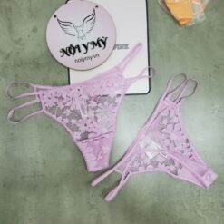 Quần lót Pink lọt khe ren kim sa phối dây màu tím 430978qcj
